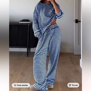 Blue and White Striped Lounge Set
